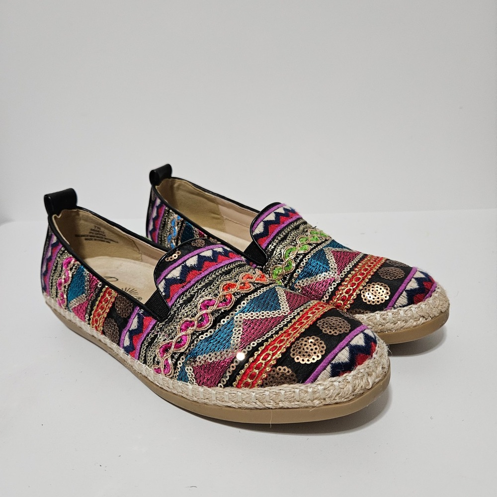 Beacon Espadrille Flats Womens 7N Embroidered Sequin Multi-Color Boho Maximalist